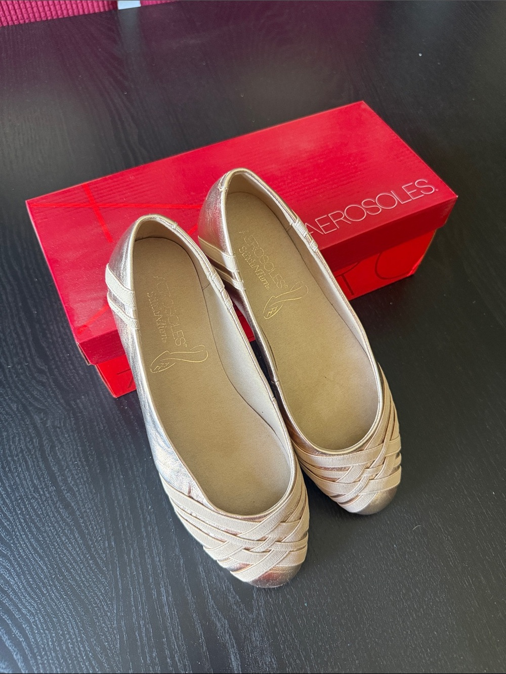AEROSOLES Metallic Rose Gold Woven Flats